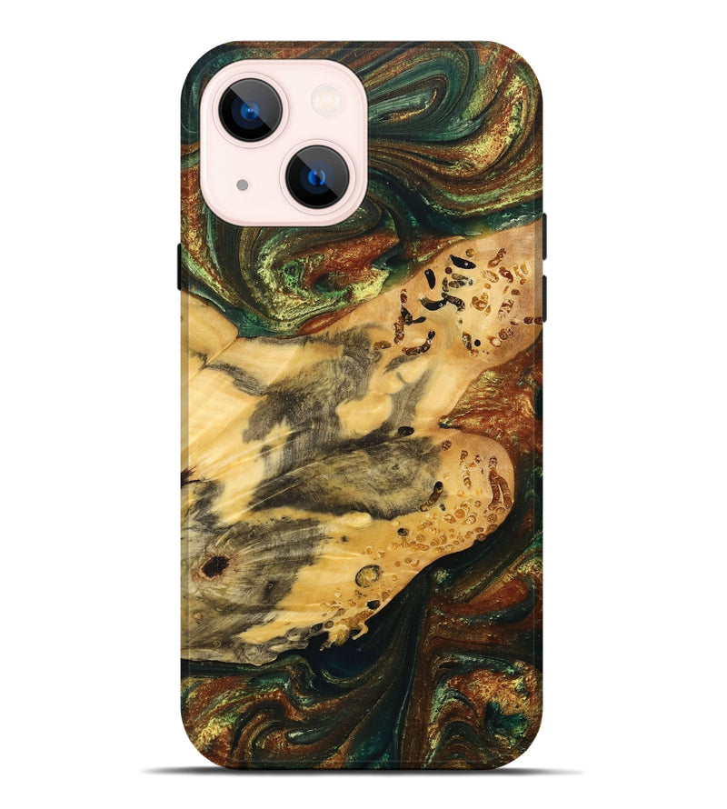 iPhone 14 Plus Wood+Resin Live Edge Phone Case - Mario (Green, 700923)
