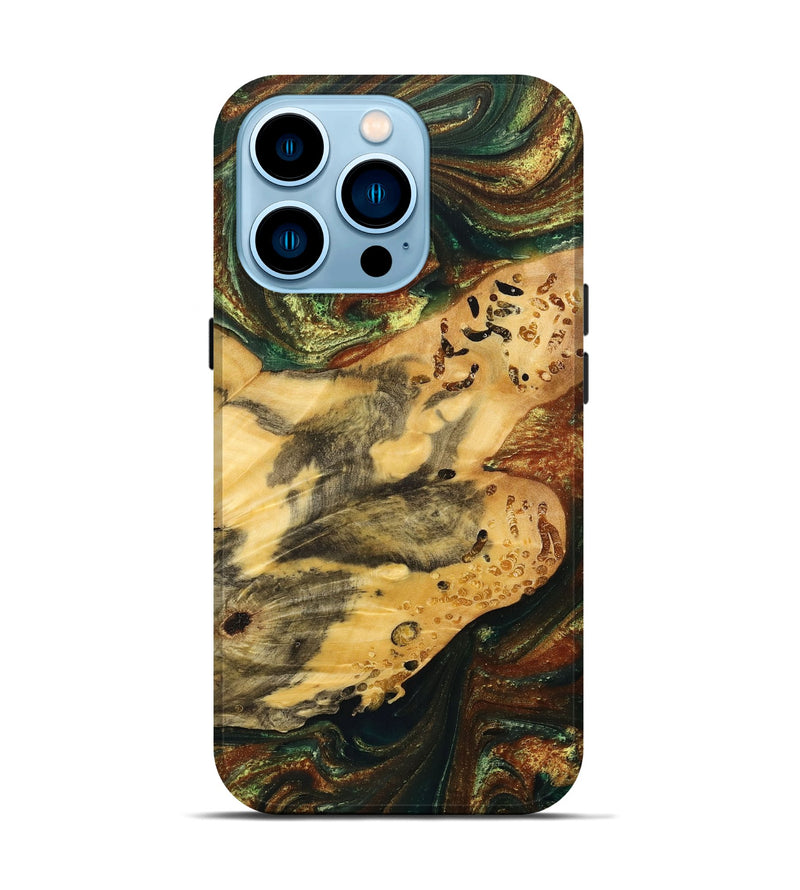 iPhone 14 Pro Wood+Resin Live Edge Phone Case - Mario (Green, 700923)