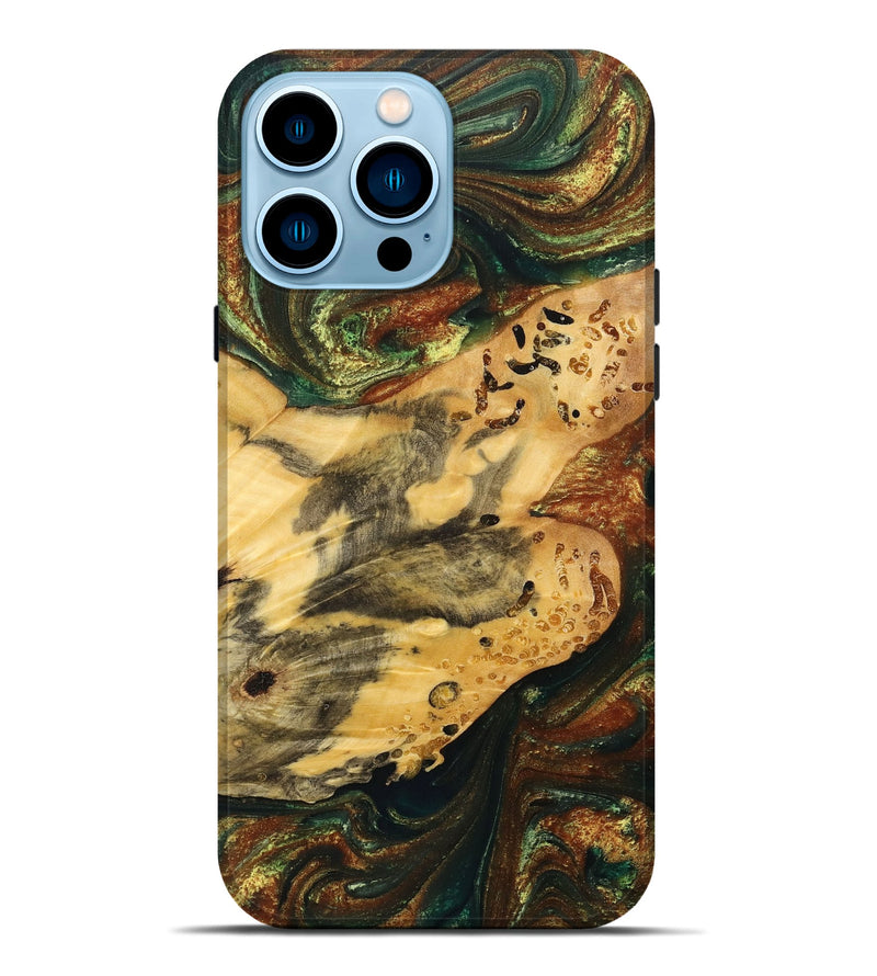 iPhone 14 Pro Max Wood+Resin Live Edge Phone Case - Mario (Green, 700923)