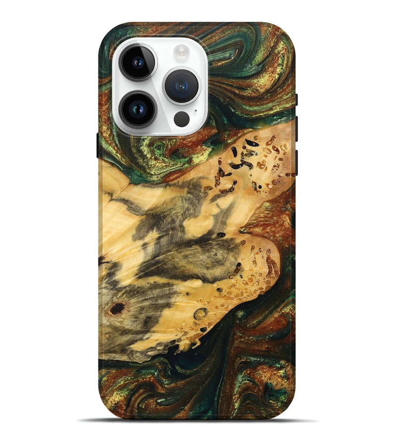 iPhone 15 Pro Max Wood+Resin Live Edge Phone Case - Mario (Green, 700923)