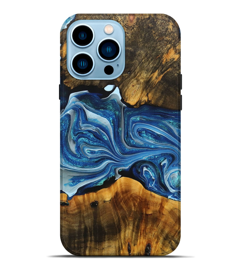 iPhone 14 Pro Max Wood+Resin Live Edge Phone Case - Isla (Blue, 700925)
