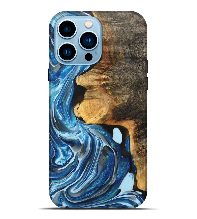 iPhone 14 Pro Max Wood+Resin Live Edge Phone Case - Juanita (Blue, 700926)