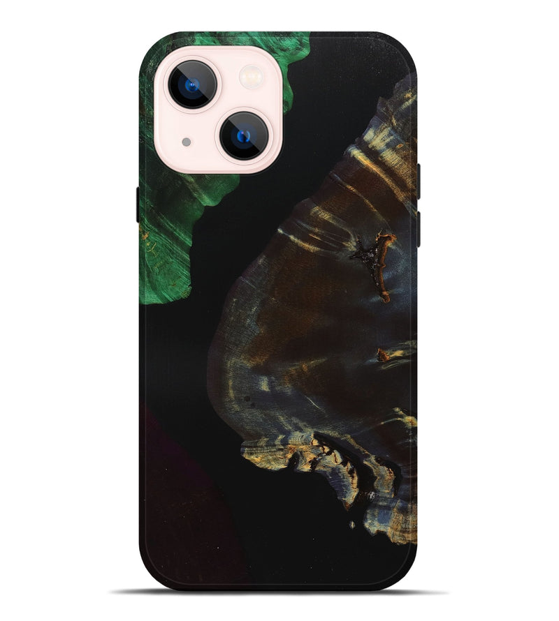 iPhone 14 Plus Wood+Resin Live Edge Phone Case - Hazel (Pure Black, 700933)