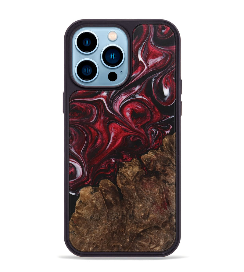 iPhone 14 Pro Max Wood+Resin Phone Case - Maxwell (Red, 700955)