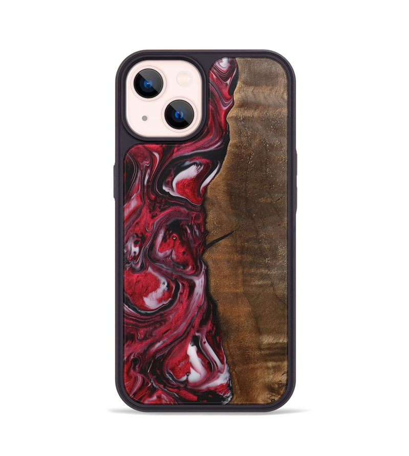 iPhone 14 Wood+Resin Phone Case - Evangeline (Red, 700956)