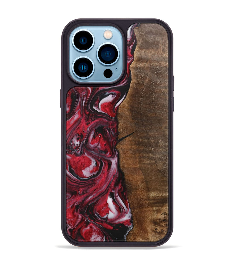 iPhone 14 Pro Max Wood+Resin Phone Case - Evangeline (Red, 700956)
