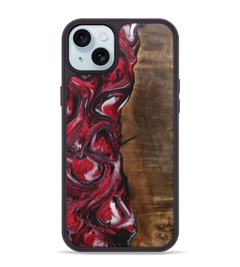 iPhone 15 Plus Wood+Resin Phone Case - Evangeline (Red, 700956)