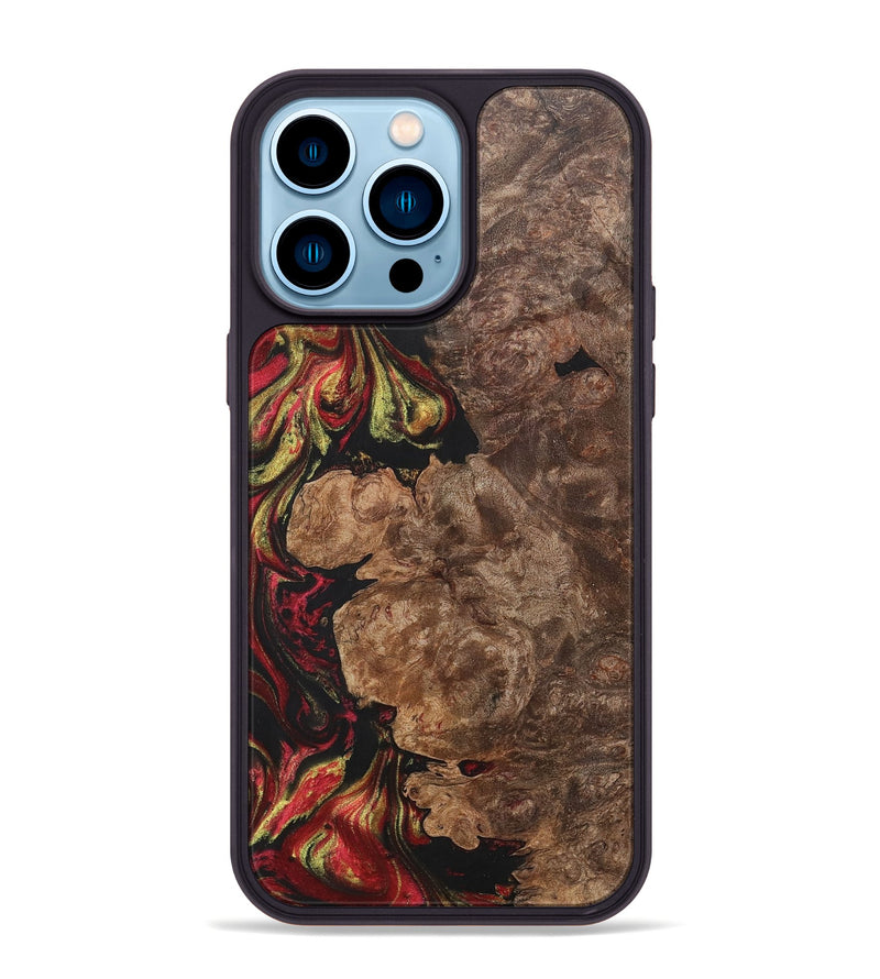 iPhone 14 Pro Max Wood+Resin Phone Case - Haylee (Red, 700962)