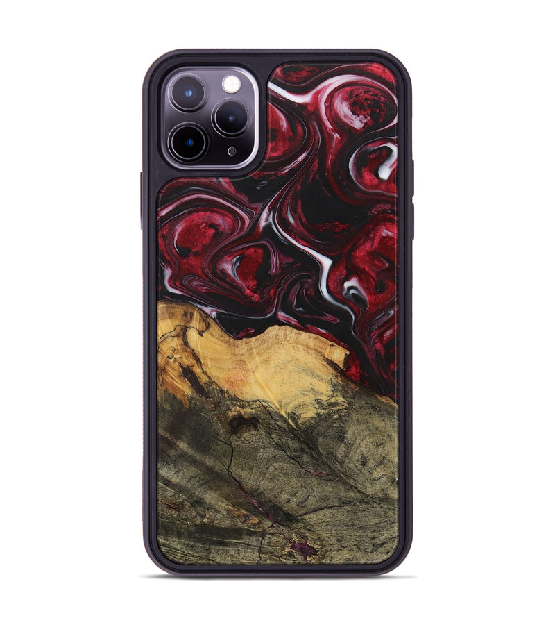 iPhone 11 Pro Max Wood+Resin Phone Case - Leonel (Red, 700964)