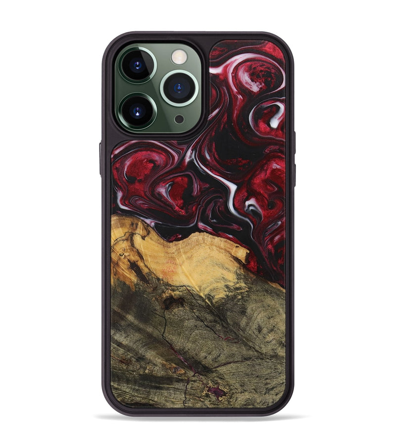 iPhone 13 Pro Max Wood+Resin Phone Case - Leonel (Red, 700964)