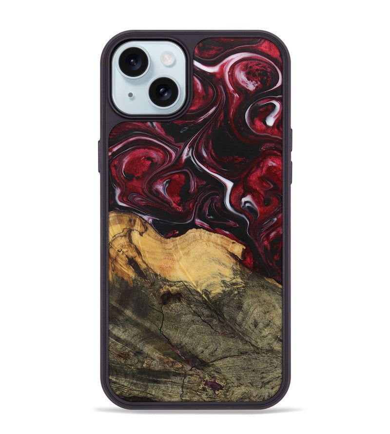 iPhone 15 Plus Wood+Resin Phone Case - Leonel (Red, 700964)