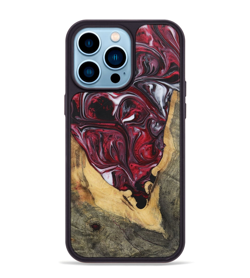 iPhone 14 Pro Max Wood+Resin Phone Case - Teagan (Red, 700965)