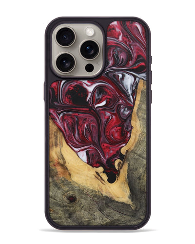 iPhone 15 Pro Max Wood+Resin Phone Case - Teagan (Red, 700965)