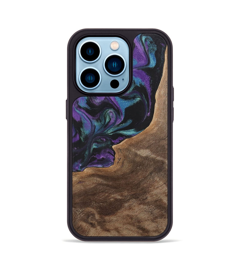 iPhone 14 Pro Wood+Resin Phone Case - Joni (Purple, 700972)