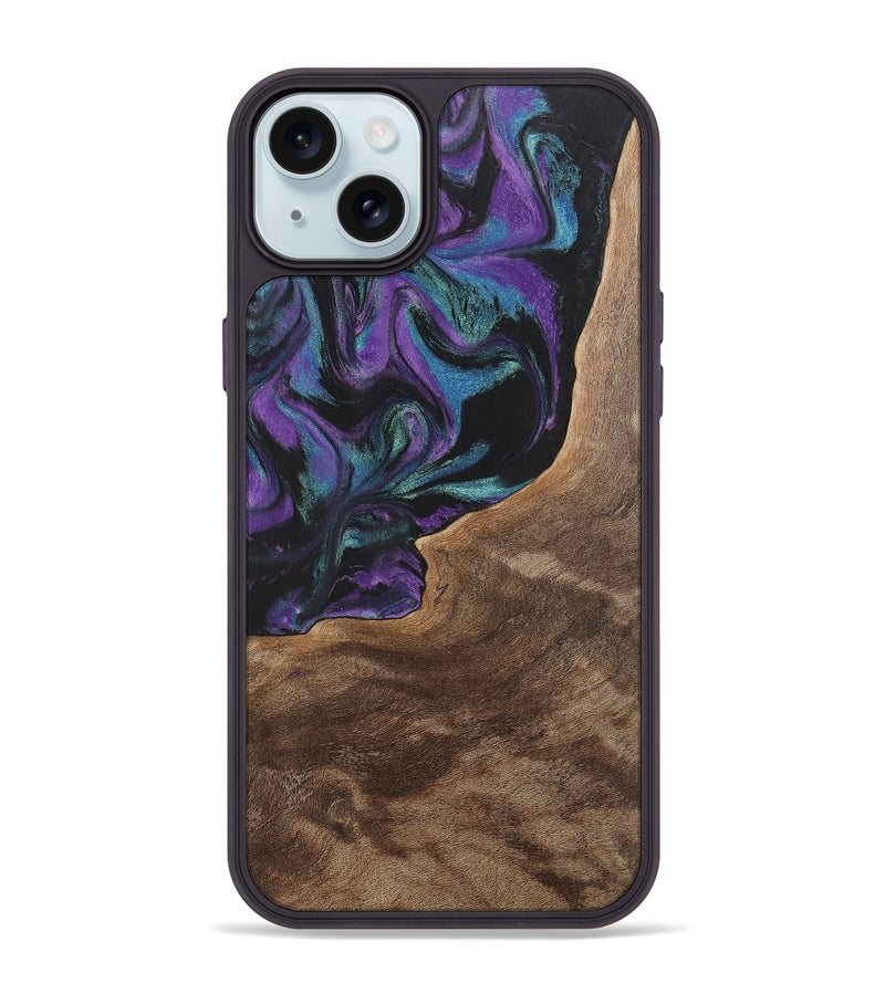iPhone 15 Plus Wood+Resin Phone Case - Joni (Purple, 700972)