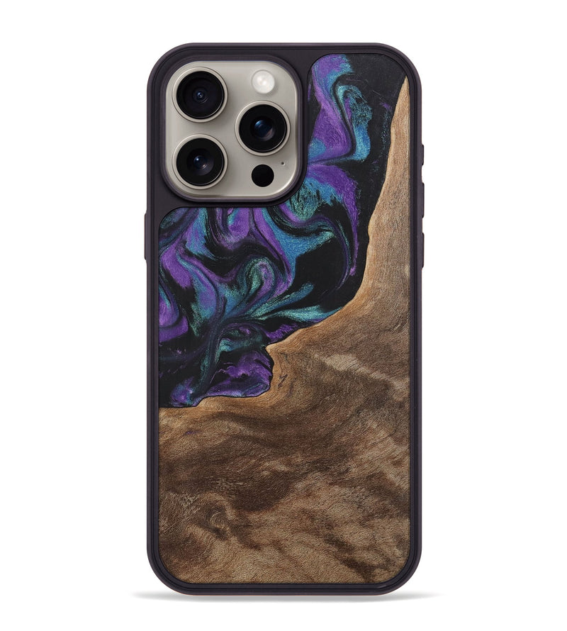 iPhone 15 Pro Max Wood+Resin Phone Case - Joni (Purple, 700972)