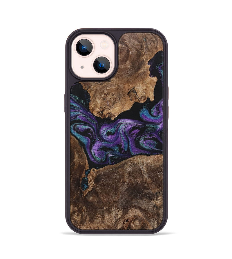 iPhone 14 Wood+Resin Phone Case - Charlotte (Purple, 700973)