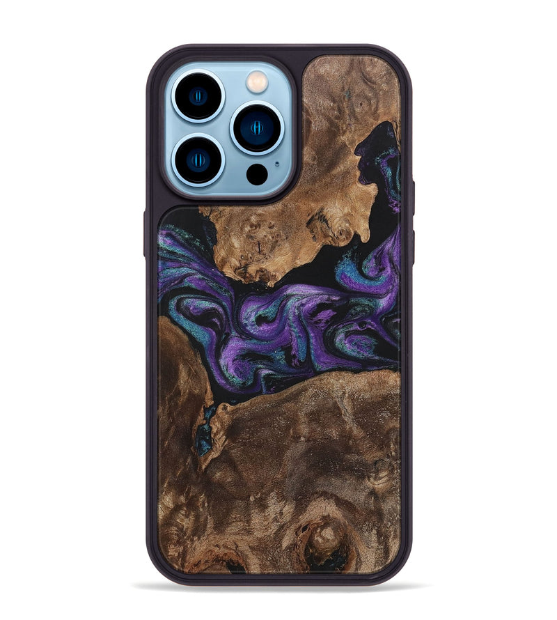 iPhone 14 Pro Max Wood+Resin Phone Case - Charlotte (Purple, 700973)