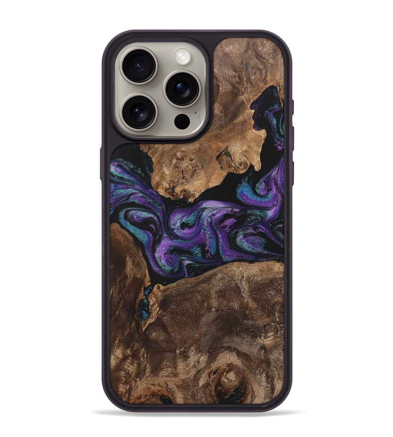 iPhone 15 Pro Max Wood+Resin Phone Case - Charlotte (Purple, 700973)