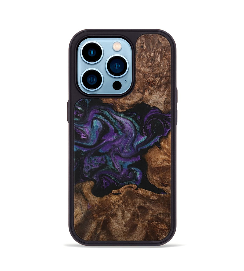 iPhone 14 Pro Wood+Resin Phone Case - Esmeralda (Purple, 700977)