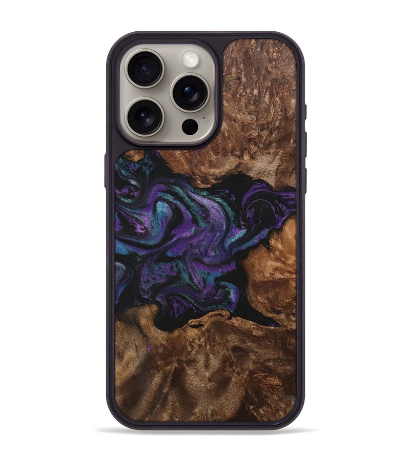 iPhone 15 Pro Max Wood+Resin Phone Case - Esmeralda (Purple, 700977)