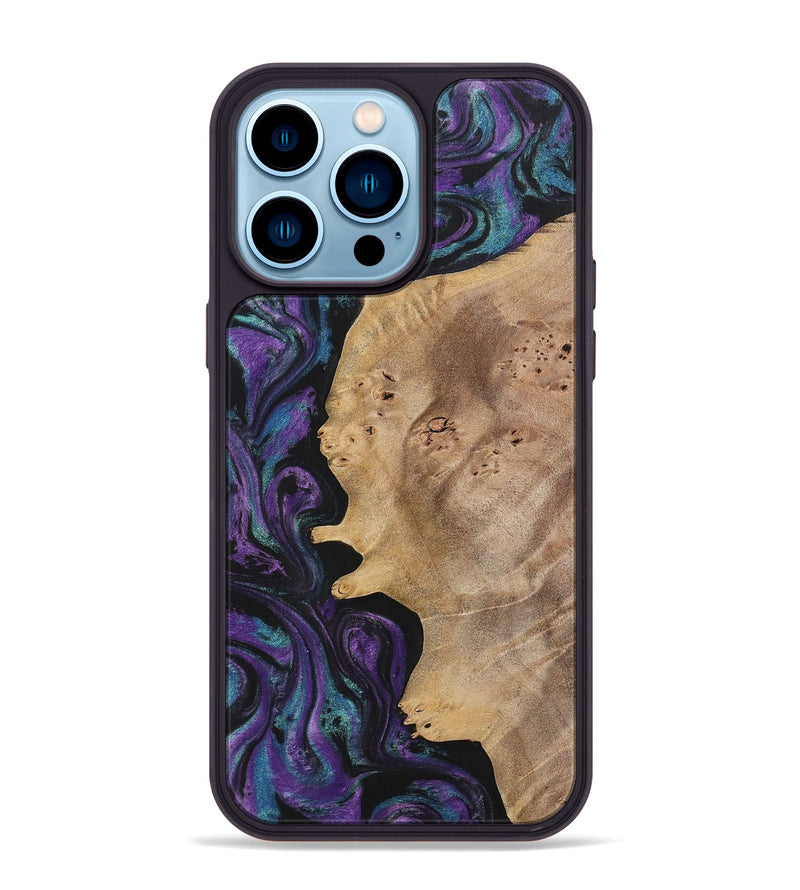 iPhone 14 Pro Max Wood+Resin Phone Case - Agnes (Purple, 700978)