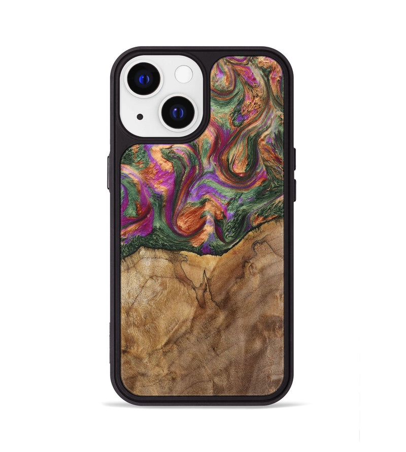 iPhone 13 Wood+Resin Phone Case - Ellen (Green, 701057)
