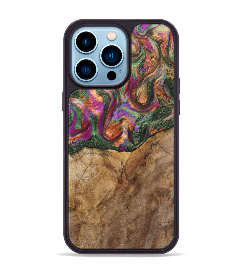 iPhone 14 Pro Max Wood+Resin Phone Case - Ellen (Green, 701057)