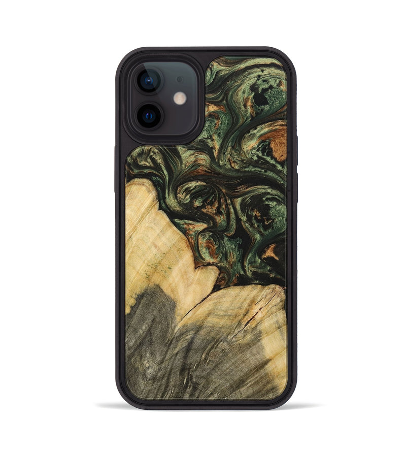 iPhone 12 Wood+Resin Phone Case - Guy (Green, 701061)