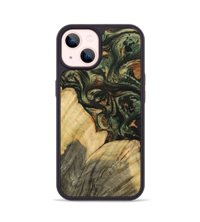 iPhone 14 Wood+Resin Phone Case - Guy (Green, 701061)