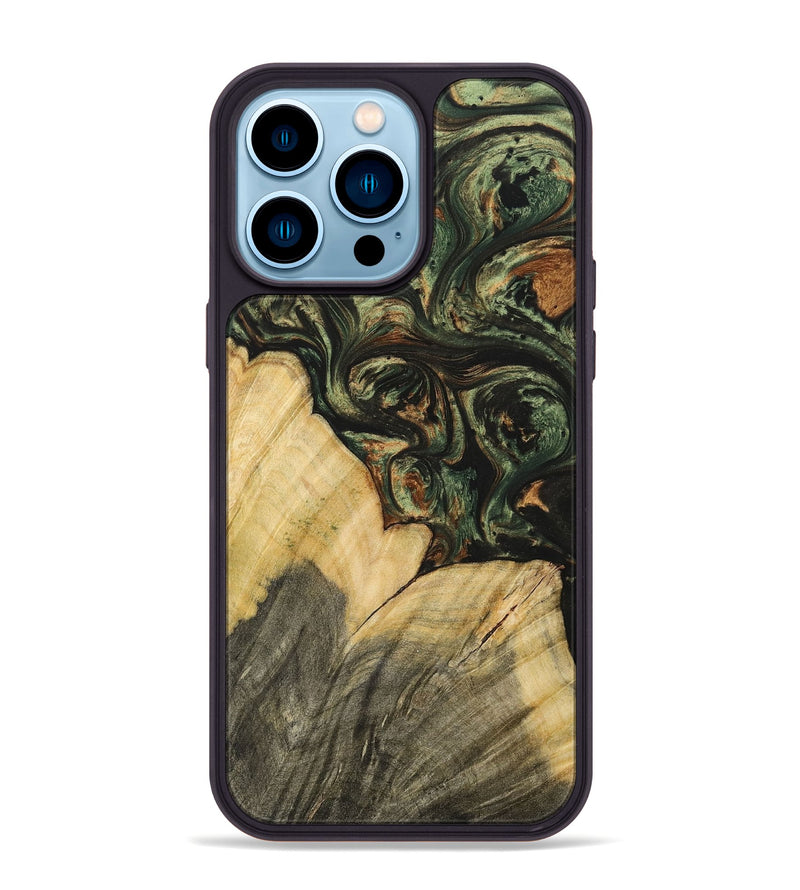 iPhone 14 Pro Max Wood+Resin Phone Case - Guy (Green, 701061)