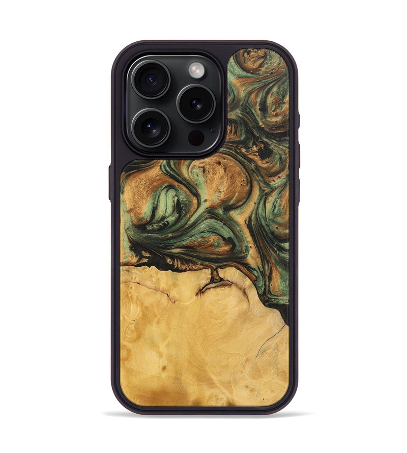 iPhone 15 Pro Wood+Resin Phone Case - Leonard (Green, 701079)
