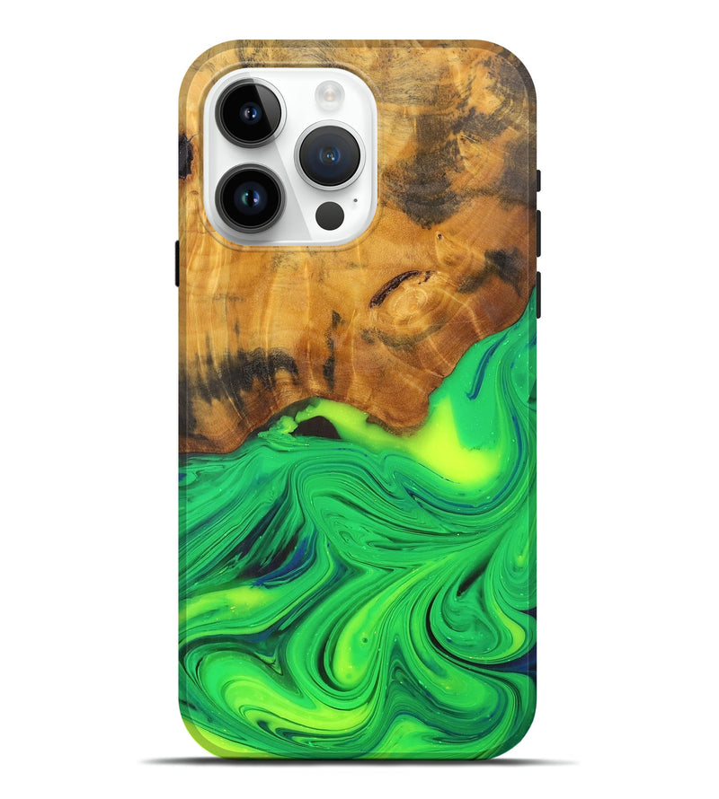 iPhone 15 Pro Max Wood+Resin Live Edge Phone Case - Darrell (Green, 701157)