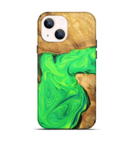 iPhone 14 Wood+Resin Live Edge Phone Case - Beth (Green, 701158)