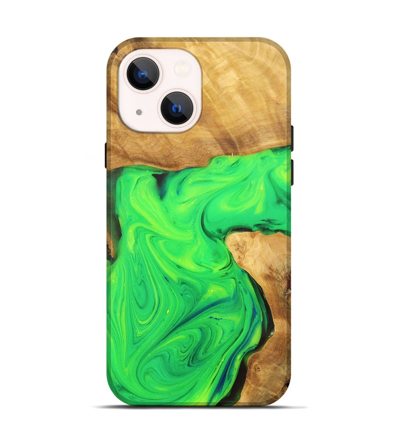 iPhone 14 Wood+Resin Live Edge Phone Case - Beth (Green, 701158)