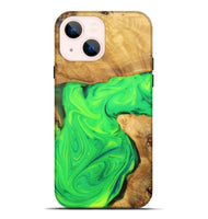 iPhone 14 Plus Wood+Resin Live Edge Phone Case - Beth (Green, 701158)