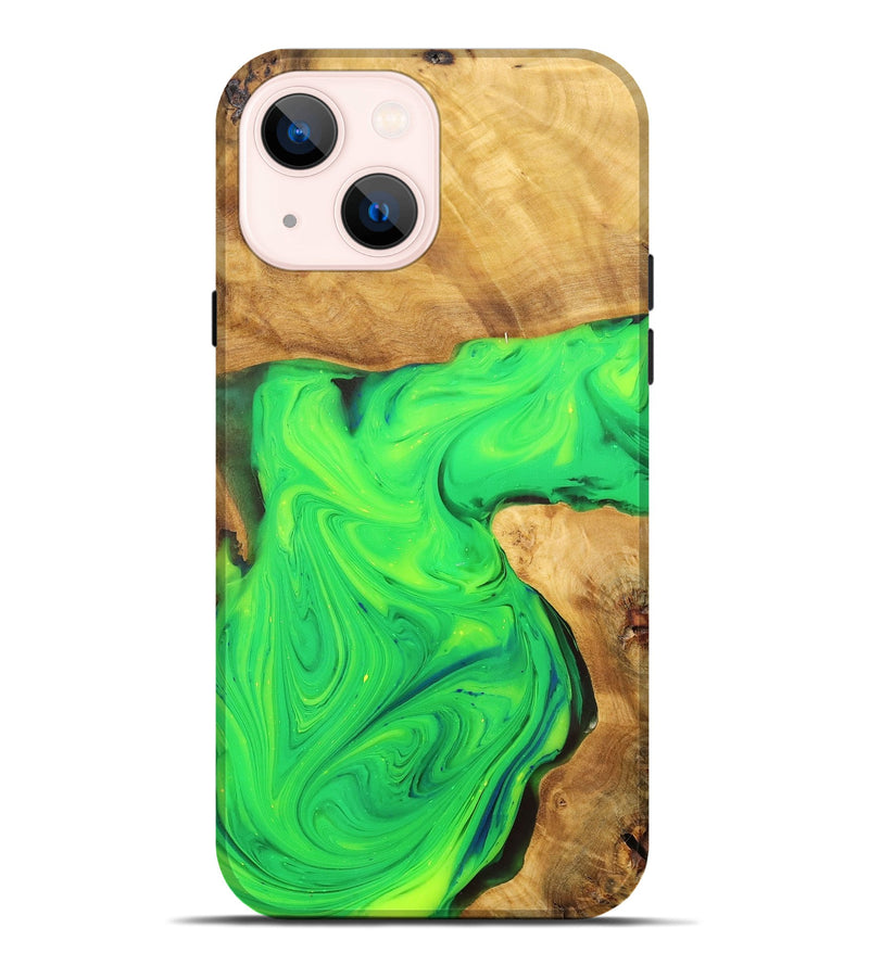 iPhone 14 Plus Wood+Resin Live Edge Phone Case - Beth (Green, 701158)