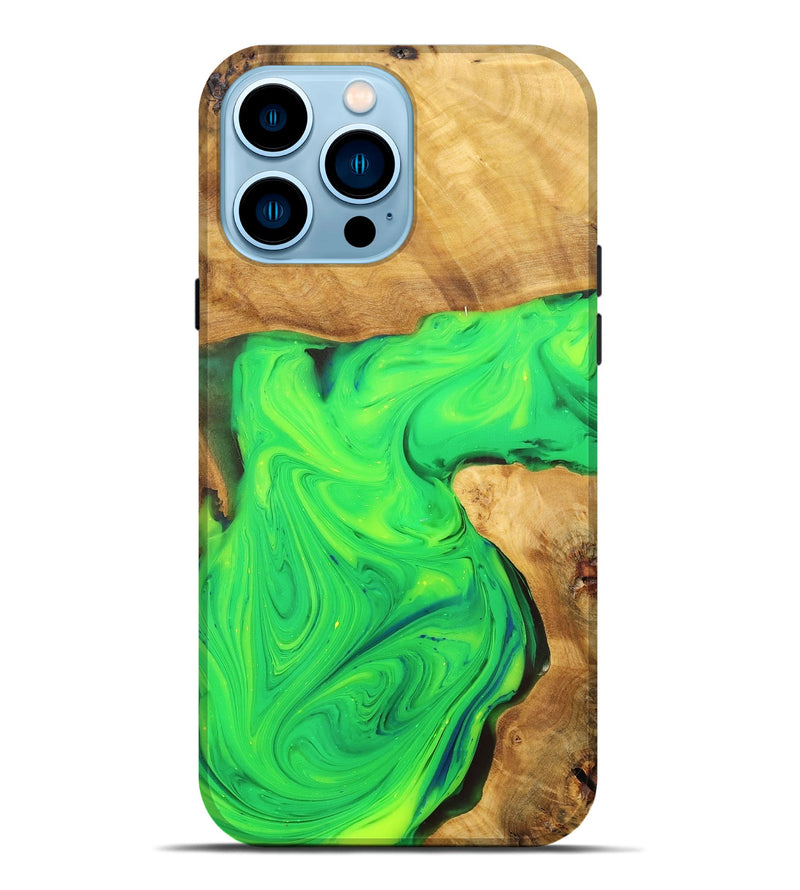 iPhone 14 Pro Max Wood+Resin Live Edge Phone Case - Beth (Green, 701158)