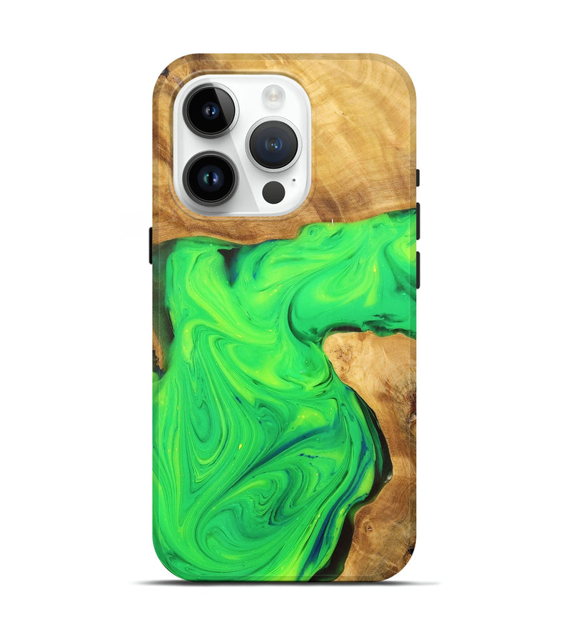 iPhone 15 Pro Wood+Resin Live Edge Phone Case - Beth (Green, 701158)