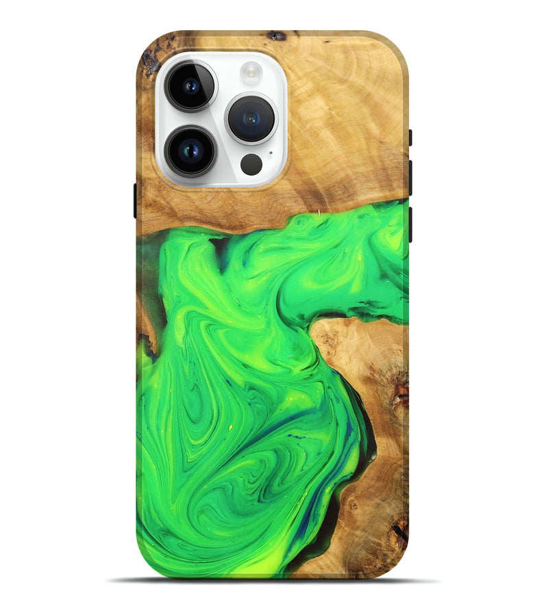 iPhone 15 Pro Max Wood+Resin Live Edge Phone Case - Beth (Green, 701158)