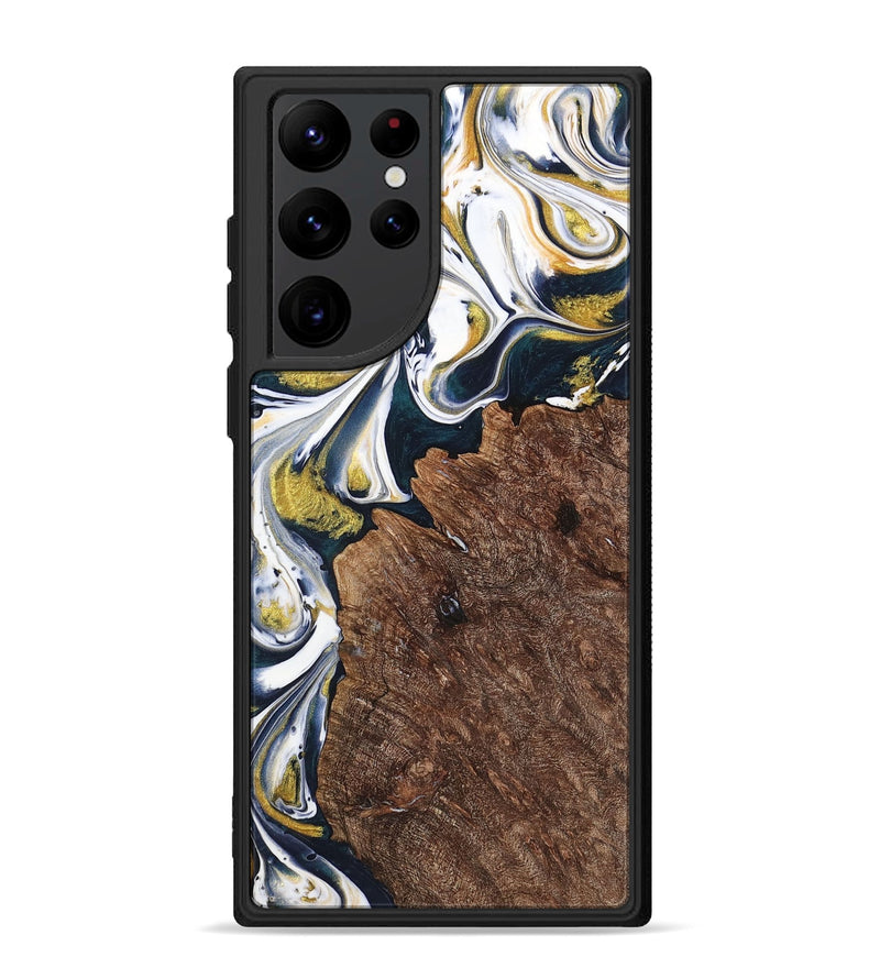 Galaxy S22 Ultra Wood+Resin Phone Case - Ramona (Teal & Gold, 701376)