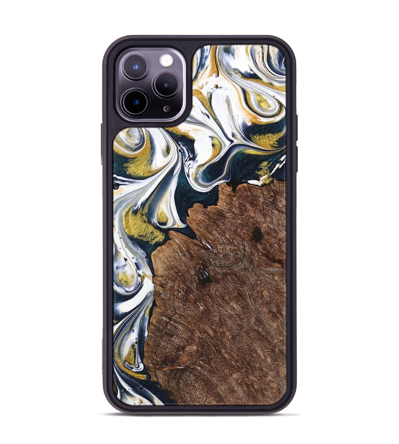 iPhone 11 Pro Max Wood+Resin Phone Case - Ramona (Teal & Gold, 701376)
