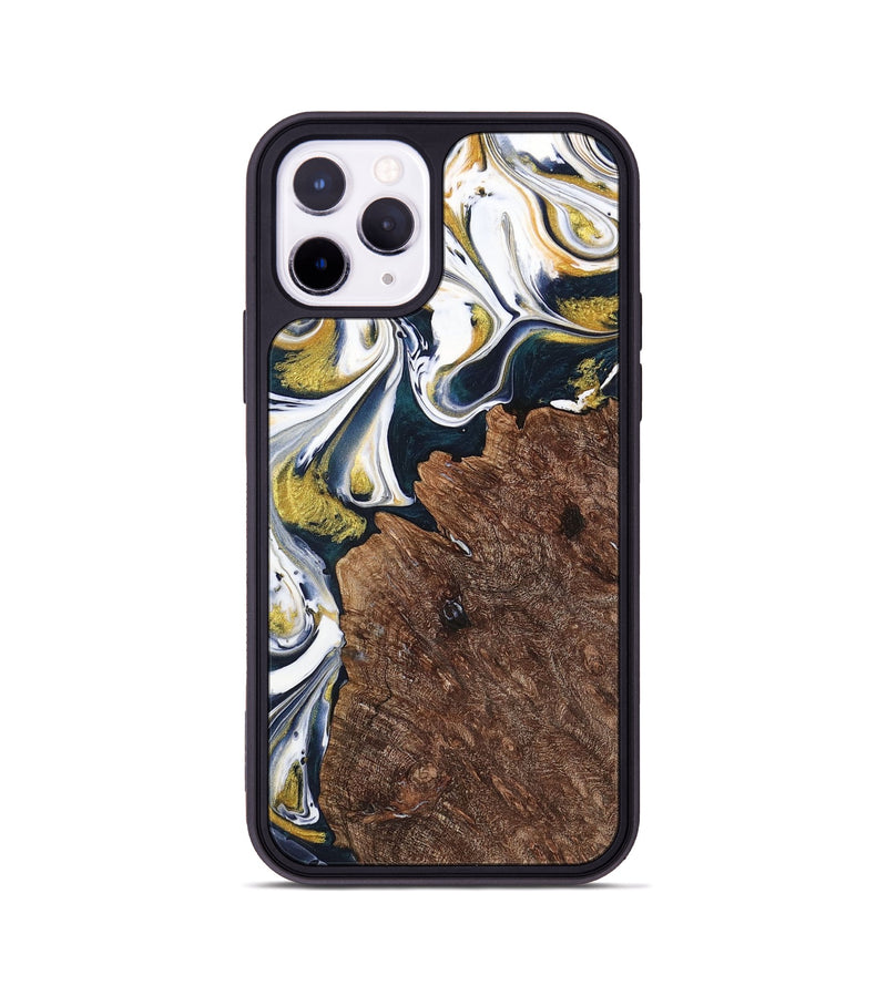 iPhone 11 Pro Wood+Resin Phone Case - Ramona (Teal & Gold, 701376)