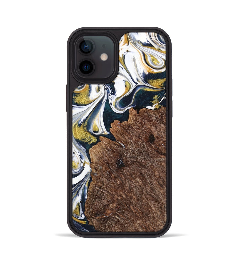 iPhone 12 Wood+Resin Phone Case - Ramona (Teal & Gold, 701376)
