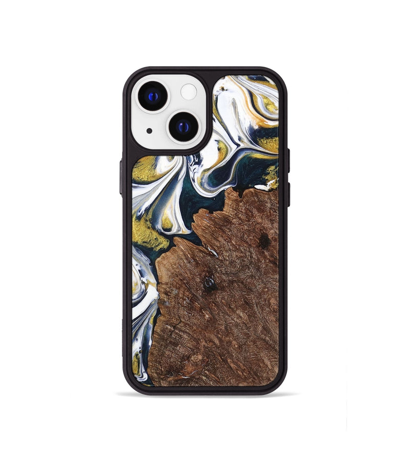 iPhone 13 mini Wood+Resin Phone Case - Ramona (Teal & Gold, 701376)