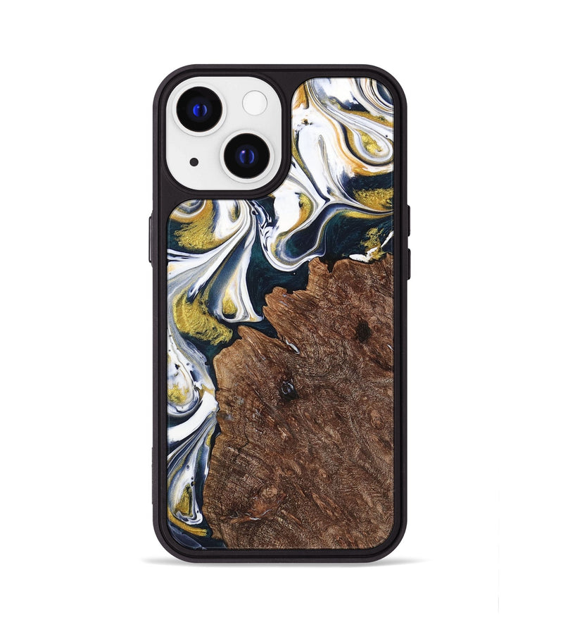 iPhone 13 Wood+Resin Phone Case - Ramona (Teal & Gold, 701376)
