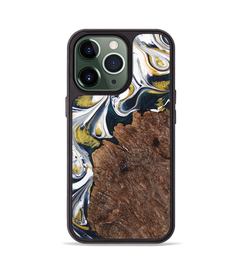iPhone 13 Pro Wood+Resin Phone Case - Ramona (Teal & Gold, 701376)