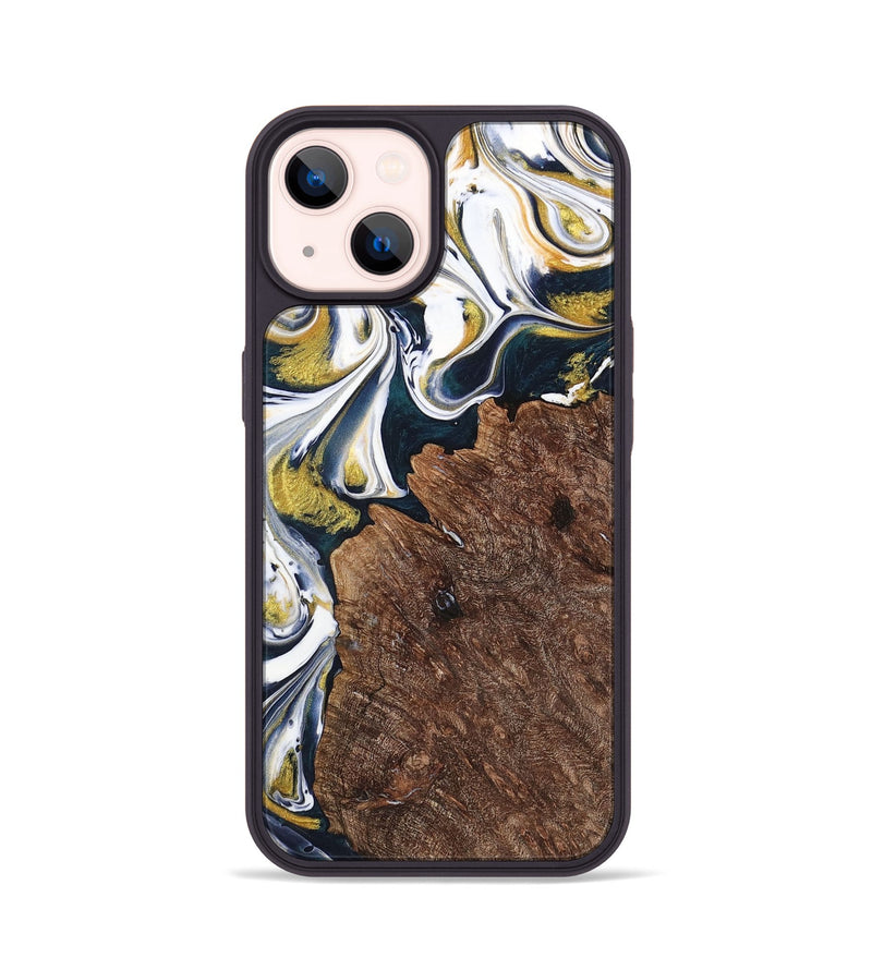 iPhone 14 Wood+Resin Phone Case - Ramona (Teal & Gold, 701376)