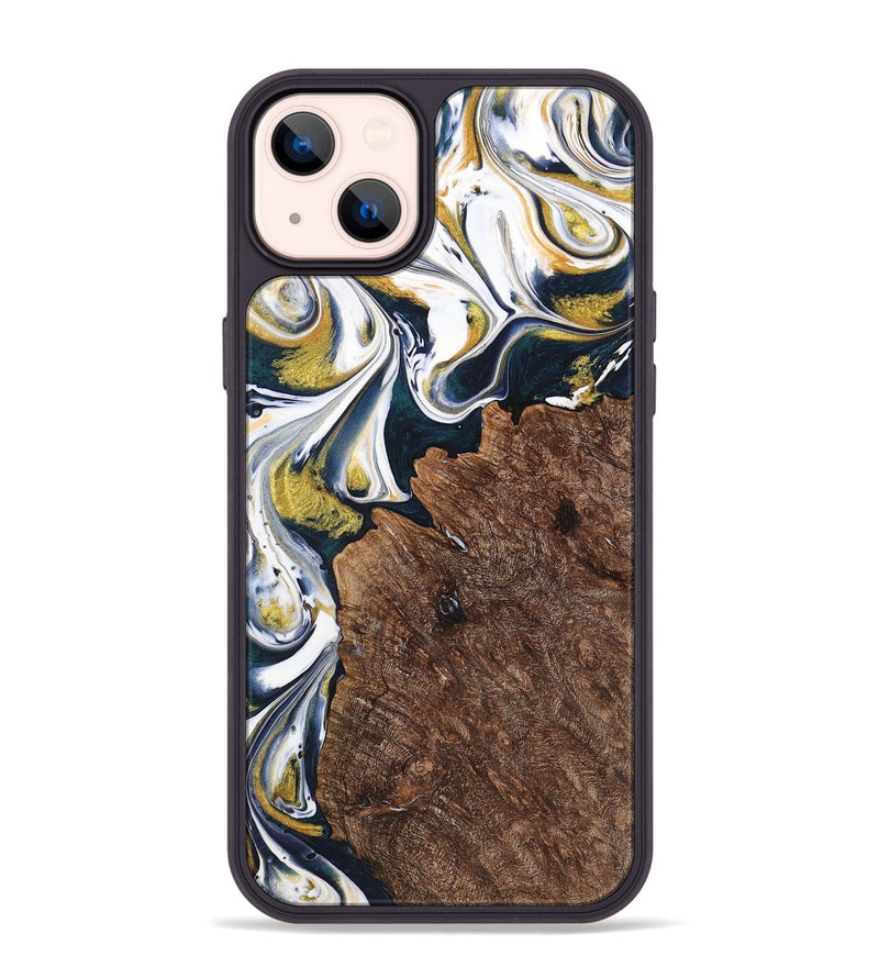 iPhone 14 Plus Wood+Resin Phone Case - Ramona (Teal & Gold, 701376)
