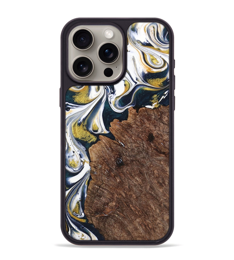 iPhone 15 Pro Max Wood+Resin Phone Case - Ramona (Teal & Gold, 701376)